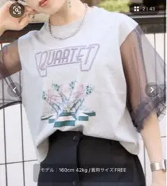 袖フリルシアー切替／プリントTシャツ／レイジブルーのサムネイル