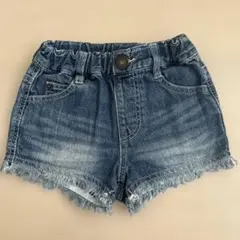 ブリーズ　デニムブルー フリンジ裾ショートパンツ　90センチ