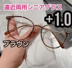 ブルーライトカット　遠近両用メガネ　+1.0　シニアグラス　老眼鏡　ブラウン
