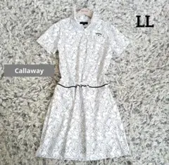 Callaway 総ロゴ柄 半袖ポロ ゴルフワンピース LL 白 黒