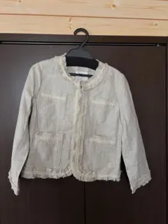 No0330 アイボリー ノーカラージャケット フリンジ加工