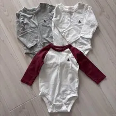 BabyGAPロンパース 3点セット 長袖 グレー ホワイト バーガンディ70