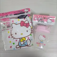 【新品未開封】キティちゃんキャンディ柄おしぼりケース＆おしぼりタオルセット
