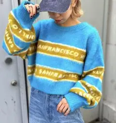 HELLO.SANFRANCISCO ブラッシングジャガードロゴニット