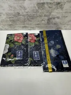 藍染！花柄綿100%ハンカチ3枚セット 日本製