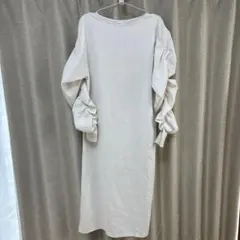 袖ギャザー ロングワンピース ホワイト