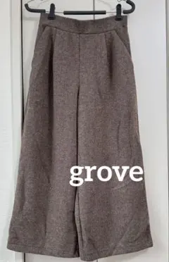 grove ブラウン ヘリンボーン ワイドパンツ