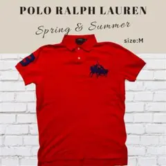 ポロラルフローレン ビッグポニー刺繍 ポロシャツ 赤 M カスタムフィット