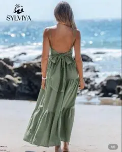 Sylviya 春夏用　キャミソール リボンタイ　ワンピース　グリーン