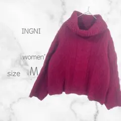 ⭐︎イング⭐︎ケーブル編み タートルネックニット 厚手（M）ポリエステル100％