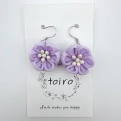 つまみ細工ピアス　薄紫