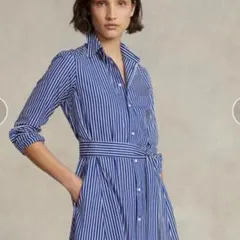 ラルフローレンベルテッド ストライプド コットン シャツドレス