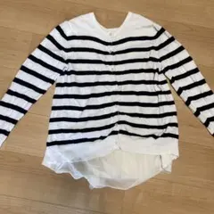 Live in comfort レディースボーダーロングシャツ　フリル付きのサムネイル