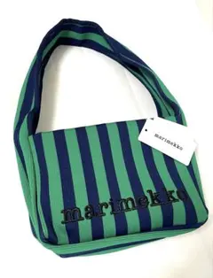 【marimekko】ショルダーバッグ　ニットバック　ストライプ　グリーン