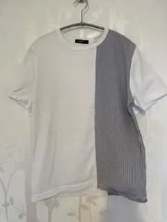 美品　コムサイズム　ホワイト/ストライプデザイン 半袖Tシャツ　M