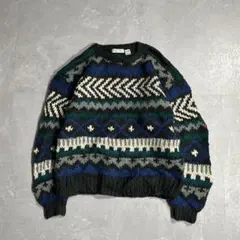 80s~90s vintage 総柄 ハンドニット ウール デザイン エクアドル