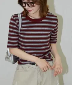 PUBLUX/パブリュクス ボーダー フライス コンパクトTシャツ
