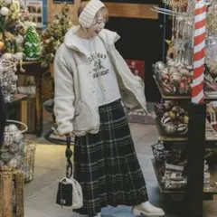 nikoand… ニコアンド ツイルキルトチェックスカート グリーン79 M