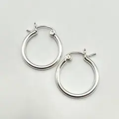 シルバー925 Silver スタイリッシュフープピアス/軽研磨仕上げ/両耳