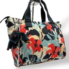 キプリング ハンドバッグ 腕掛け ナイロン マルチカラー 総柄 モンキーチャーム