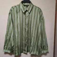 ZARA グリーンストライプ 長袖シャツ サイズEUR Ｍ / USA Ｍ