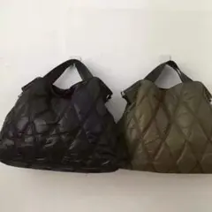 キルティング 2way トートバッグ ショルダー 大容量 カーキ マザーズバッグ