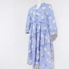 I2-4364【LesBabies】ロングシャツワンピース　花柄　ストライプ　M
