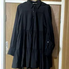 ZARA ブラック ティアードシャツワンピース