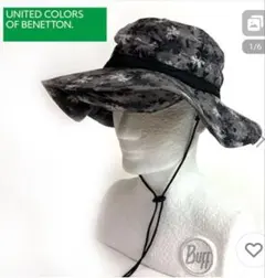 新品ベネトン　日除け付きハット　日焼け防止　帽子　UVカット　グレー系