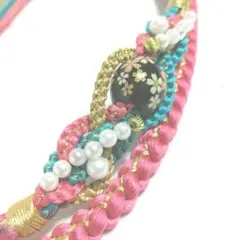 M-143★桃色 振袖用 正絹 帯締め パール付 新作 新品 未使用品 振袖