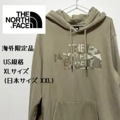海外限定品 ベージュ× 迷彩ロゴ パーカー THE NORTH FACE