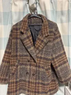 チェック柄 ダブルコートボタン