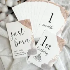 マンスリーカード　月齢カード　手形足形　シンプル　水彩風