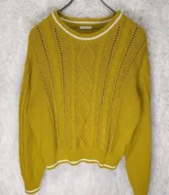 マスタード ケーブルニットセーター 長袖