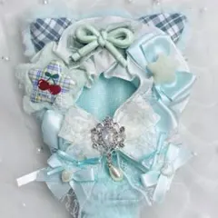 10cm おすわり ぬい服 中華風ネコ 青色 にじぱぺっと しっぽ付き #48