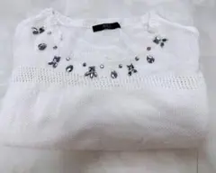 AZUL by moussy ビジュー付きホワイトニット　アズール　ニット　秋服