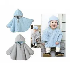 【新品・未使用】★キッズベビー 用 リバーシブルポンチョ★90-100, ブルー