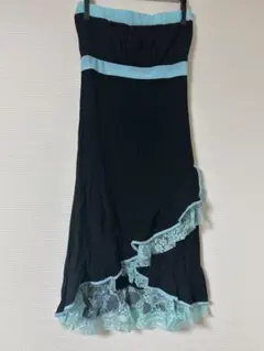 フレアスカート 黒と水色 レース付き