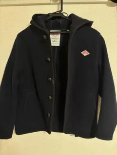 ネイビー フード付きウールコート 36