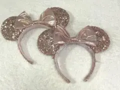 ディズニーランド　ミニー　カチューシャ　スパンコール　ピンク　2点　セット
