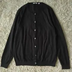 未使用 ユニクロ 黒 UVカット コットン 長袖クルーネックカーディガン XL