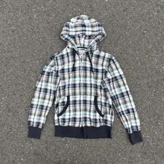 00s OLD UNIQLO チェック柄 ダブルジップパーカー S Y2K 短丈