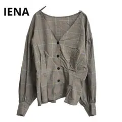 IENAイエナ　ウエストタックフォルムブラウス　チェック柄　長袖　フリー