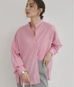 シアー オーバーサイズ バンドカラー シャツ