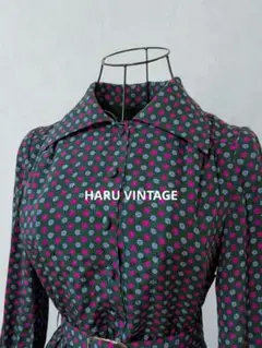 古着 レトロ古着 Vintage 昭和レトロ 花柄 緑 ベスト付き ワンピース