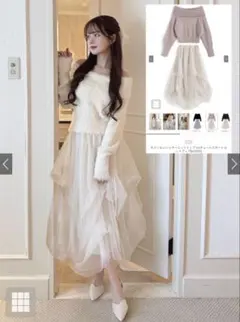 オフショルシャギーニットトップス×チュールスカートセットアップ[ru1201]