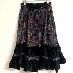 【S】 フレアロングスカート 多色 花柄 リボン フリル ヴィンテージ 古着