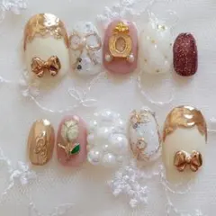 現品❤レトロ フレンチガーリー ニュアンス キルティング ミラー ネイルチップ