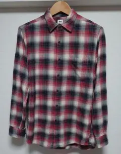 トレンド UNIQLO ユニクロ フランネルシャツ オンブレチェック 赤黒 L