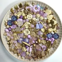 NEW！☆パープル系＆ゴールドライン☆ビーズMIX☆チャームなど